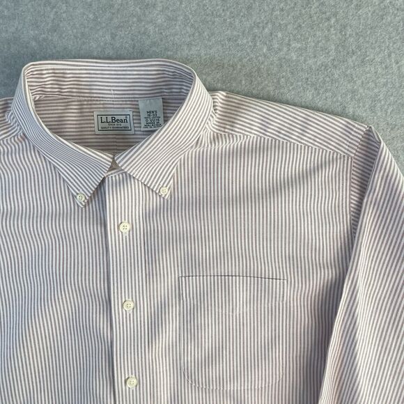 LL Bean Oxford Shirt Men's 18-33 Pink Striped Long Sleeve 100% Cotton Preppy - Picture 1 of 10